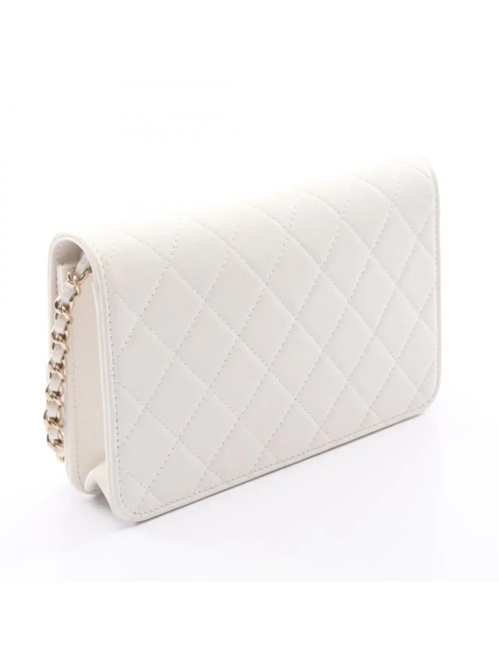 Chanel Shoulder Bag Quilted White Leather Chain Wallet